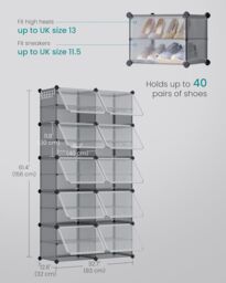 SONGMICS 10-Slot Interlocking Shoe Storage Cabinet Modular with Doors Steel in Grey - thumbnail 2