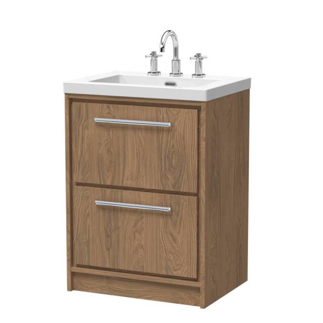 Balterley Longnor 2 Drawer Floor Standing Vanity Basin Unit, Antique Oak, 600mm in Brown - image 1