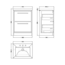 Balterley Longnor 2 Drawer Floor Standing Vanity Basin Unit, Antique Oak, 600mm in Brown - thumbnail 2