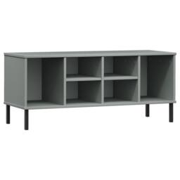 Berkfield Home Shoe Rack with Metal Legs Grey 106x35x45 cm Solid Wood OSLO - Size: 106 x 35 x 45 cm