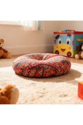 Living and Home Bohemian Style Detachable Round Floor Cushion in Red - thumbnail 4