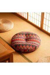 Living and Home Bohemian Style Detachable Round Floor Cushion in Red - thumbnail 1