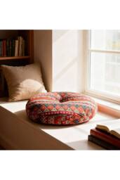 Living and Home Bohemian Style Detachable Round Floor Cushion in Red - thumbnail 2