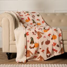 OHS Autumn Gonk Throw Over Fleece Bed Sofa Sherpa Soft Warm Blanket Plush Pumpkin in Natural