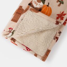 OHS Autumn Gonk Throw Over Fleece Bed Sofa Sherpa Soft Warm Blanket Plush Pumpkin in Natural - thumbnail 5