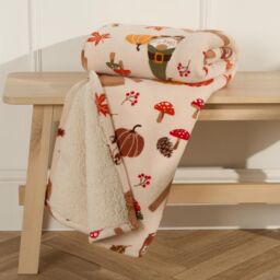 OHS Autumn Gonk Throw Over Fleece Bed Sofa Sherpa Soft Warm Blanket Plush Pumpkin in Natural - thumbnail 2