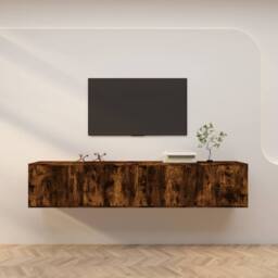 Berkfield Home Wall-mounted TV Cabinets 2 pcs Smoked Oak 100x34.5x40 cm in Brown - thumbnail 2