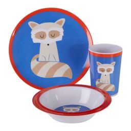 Orsina Vibrant Kids Ralph Raccoon 3 Piece Dinner Set, Durable Children Dining Set, Compact Raccoon Dining Set - thumbnail 1