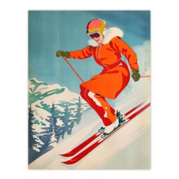 "Artery8 Wall Art Print Woman Skier Skiing Mountain Slope Snow Alps Poster in Blue - Size: W24"" x H32""" - thumbnail 1