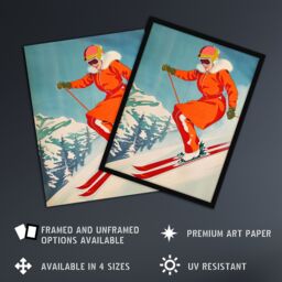 "Artery8 Wall Art Print Woman Skier Skiing Mountain Slope Snow Alps Poster in Blue - Size: W24"" x H32""" - thumbnail 2