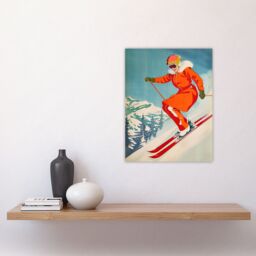 "Artery8 Wall Art Print Woman Skier Skiing Mountain Slope Snow Alps Poster in Blue - Size: W24"" x H32""" - thumbnail 4