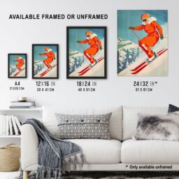 "Artery8 Wall Art Print Woman Skier Skiing Mountain Slope Snow Alps Poster in Blue - Size: W24"" x H32""" - thumbnail 3