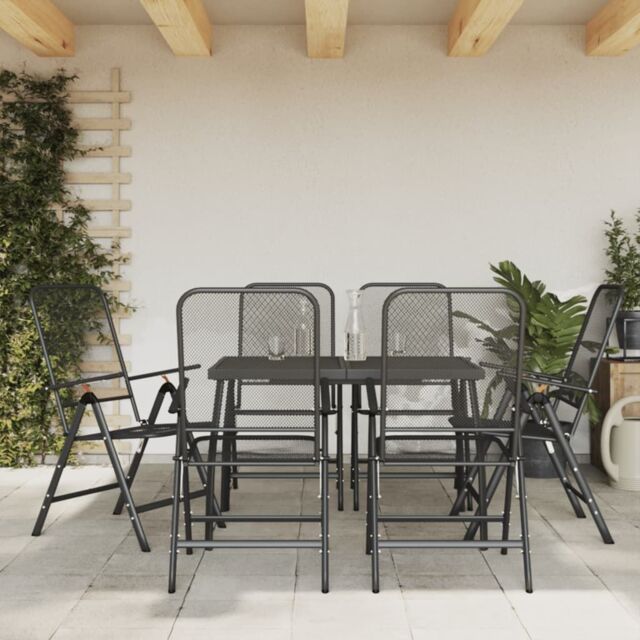 Berkfield Home 7 Piece Garden Dining Set Anthracite Metal Mesh in Black - image 1