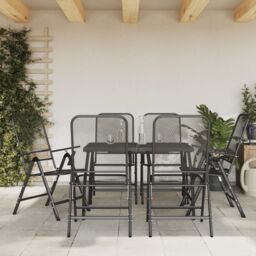 Berkfield Home 7 Piece Garden Dining Set Anthracite Metal Mesh in Black