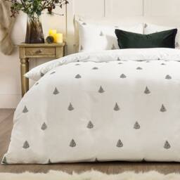 Wylder Winter Forest 100% Cotton Embroidered Duvet Cover Set in White - Size: Double - thumbnail 3