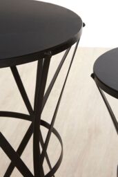 Orsina Set of 2 Cross Design Black Side Tables, Iron Lattice Frame with Round Stud Detail, Concave Vertical Tables - thumbnail 3