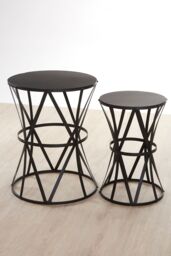 Orsina Set of 2 Cross Design Black Side Tables, Iron Lattice Frame with Round Stud Detail, Concave Vertical Tables - thumbnail 2