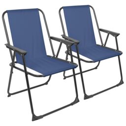 Harbour Housewares Folding Metal Beach Chairs - Matt Black - Pack of 2 in Navy - thumbnail 1