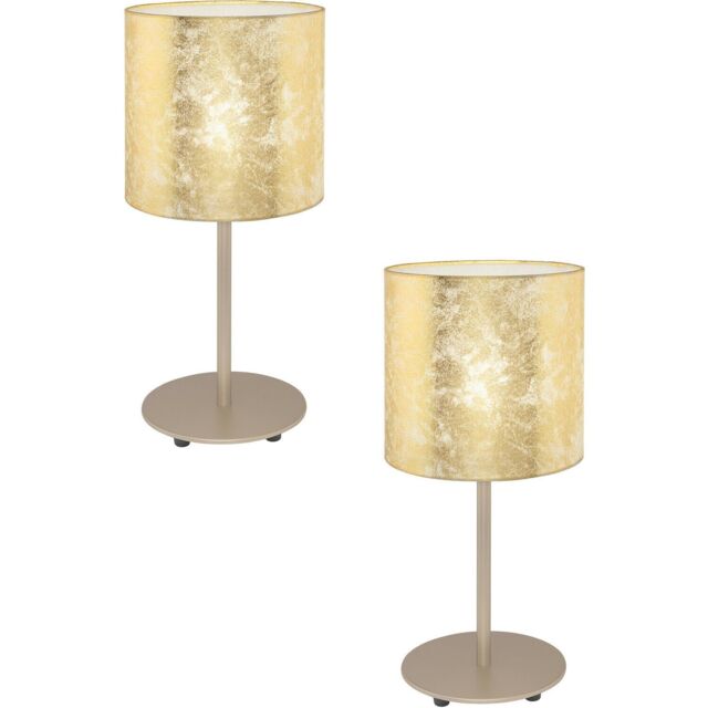 Loops 2 PACK Table Lamp Champagne Slim Stem Round Base Shade Gold Fabric E27 1x60W - image 1