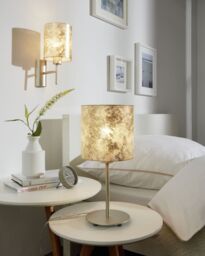 Loops 2 PACK Table Lamp Champagne Slim Stem Round Base Shade Gold Fabric E27 1x60W - thumbnail 3