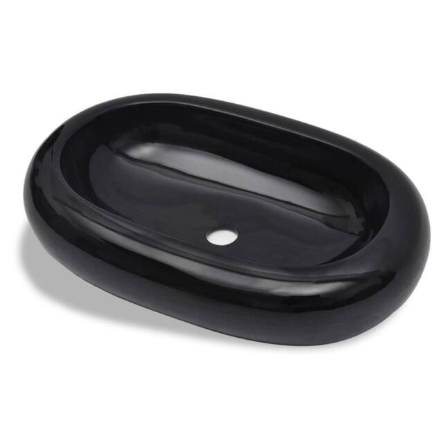 Berkfield Home Ceramic Bathroom Sink Basin Black Oval - image 1