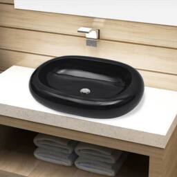 Berkfield Home Ceramic Bathroom Sink Basin Black Oval - thumbnail 2