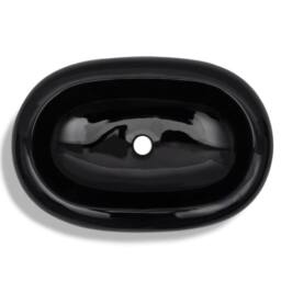 Berkfield Home Ceramic Bathroom Sink Basin Black Oval - thumbnail 5