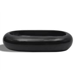 Berkfield Home Ceramic Bathroom Sink Basin Black Oval - thumbnail 3