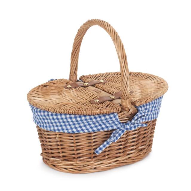 Red Hamper Wicker Childs Light Steamed Finish Cotton Lined Oval Picnic Basket in Natural - image 1