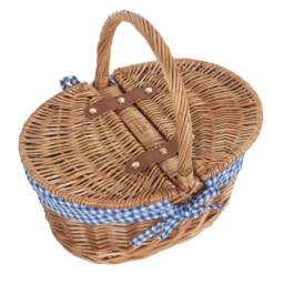 Red Hamper Wicker Childs Light Steamed Finish Cotton Lined Oval Picnic Basket in Natural - thumbnail 3