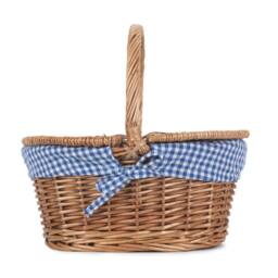 Red Hamper Wicker Childs Light Steamed Finish Cotton Lined Oval Picnic Basket in Natural - thumbnail 2