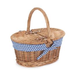 Red Hamper Wicker Childs Light Steamed Finish Cotton Lined Oval Picnic Basket in Natural