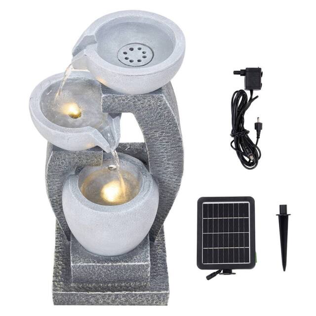 Living and Home Solar-Powered Water Fountain Outdoor Gardening Decor in Light Grey - image 1