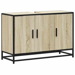 Berkfield Home Bathroom Sink Cabinet Sonoma Oak 90x33x60 cm Engineered Wood in Brown - Size: 90 x 33 x 60 cm - thumbnail 2