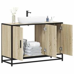 Berkfield Home Bathroom Sink Cabinet Sonoma Oak 90x33x60 cm Engineered Wood in Brown - Size: 90 x 33 x 60 cm - thumbnail 1