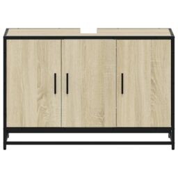 Berkfield Home Bathroom Sink Cabinet Sonoma Oak 90x33x60 cm Engineered Wood in Brown - Size: 90 x 33 x 60 cm - thumbnail 5