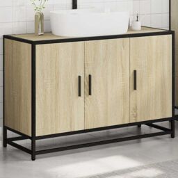 Berkfield Home Bathroom Sink Cabinet Sonoma Oak 90x33x60 cm Engineered Wood in Brown - Size: 90 x 33 x 60 cm - thumbnail 4
