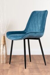 FurnitureboxUK Carson White Marble Effect Dining Table & 6 Pesaro Black Leg Chairs in Blue - thumbnail 3