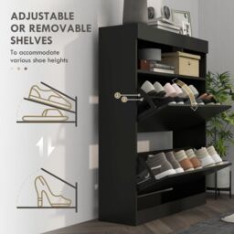 HOMCOM Narrow Shoe Cabinet, Wall Mounted or Freestanding Shoe Storage Cabinet with 2 Flip Drawers & Open Shelf for 12-16 Pairs of Shoes for Entryway - thumbnail 6