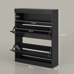HOMCOM Narrow Shoe Cabinet, Wall Mounted or Freestanding Shoe Storage Cabinet with 2 Flip Drawers & Open Shelf for 12-16 Pairs of Shoes for Entryway - thumbnail 3