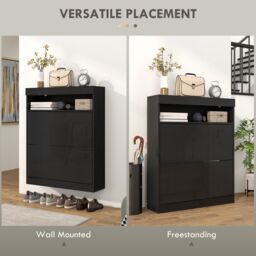 HOMCOM Narrow Shoe Cabinet, Wall Mounted or Freestanding Shoe Storage Cabinet with 2 Flip Drawers & Open Shelf for 12-16 Pairs of Shoes for Entryway - thumbnail 4