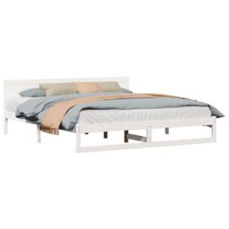 Berkfield Home Bed Frame White Wood 200 x 200 cm Durable Minimalist Bed Frame - thumbnail 3