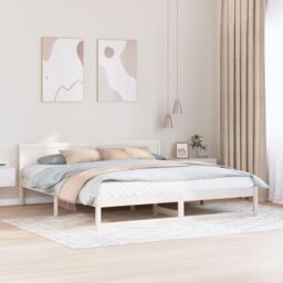 Berkfield Home Bed Frame White Wood 200 x 200 cm Durable Minimalist Bed Frame - thumbnail 1
