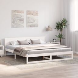 Berkfield Home Bed Frame White Wood 200 x 200 cm Durable Minimalist Bed Frame - thumbnail 5