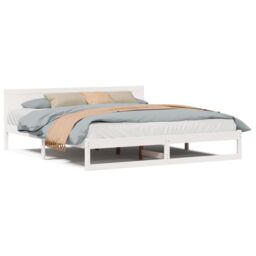 Berkfield Home Bed Frame White Wood 200 x 200 cm Durable Minimalist Bed Frame - thumbnail 4