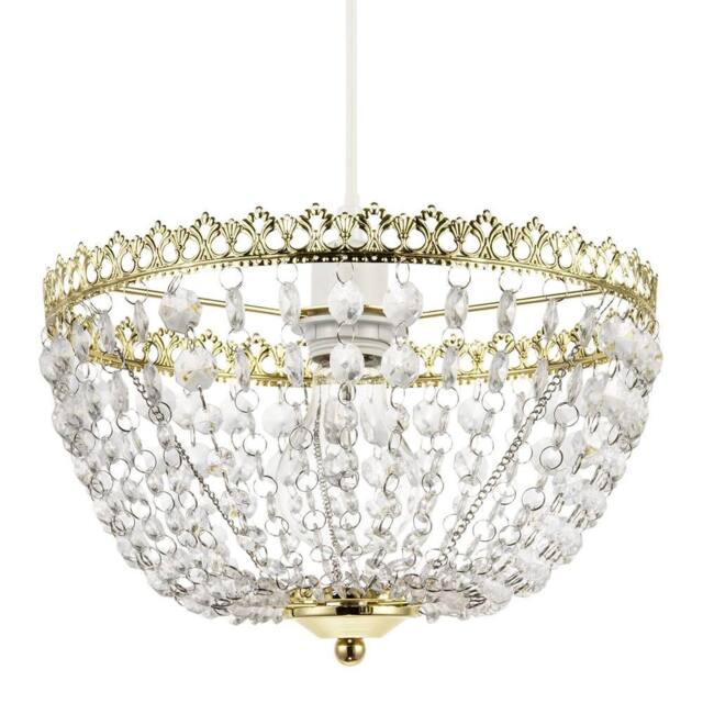 Happy Homewares Circular Crown Pendant Shade in Polished Gold with Clear Acrylic Beads - image 1