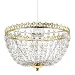 Happy Homewares Circular Crown Pendant Shade in Polished Gold with Clear Acrylic Beads - thumbnail 1