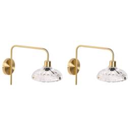 Wyld and Coco Wall Lamp Gold Iron Patterned Glass Drum Shade Modern Industrial - thumbnail 2