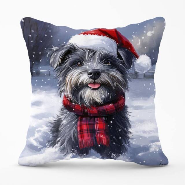 Warren Reed - Designer Christmas Skye Terrier Cushion in Grey - Size: 45 cm x 45 cm - image 1