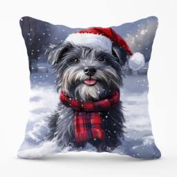 Warren Reed - Designer Christmas Skye Terrier Cushion in Grey - Size: 45 cm x 45 cm - thumbnail 1